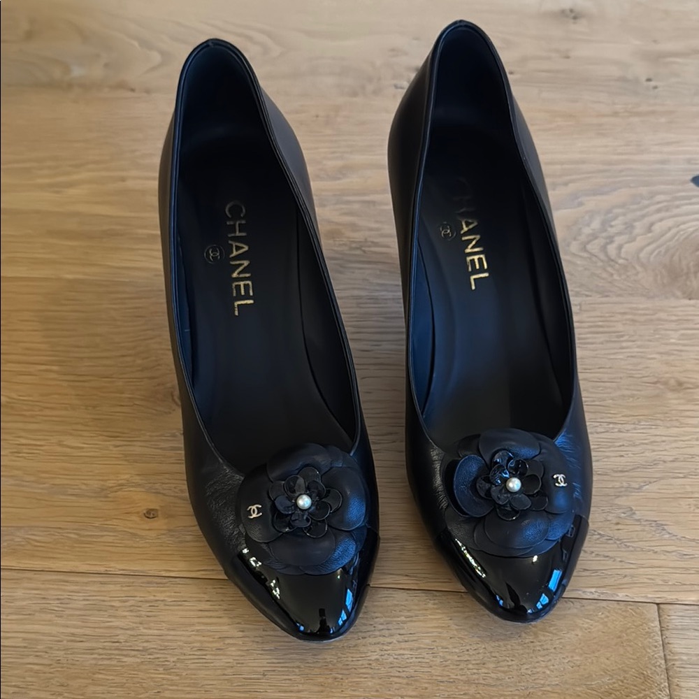 Chanel Heels with Patent Toe and Floral Detail